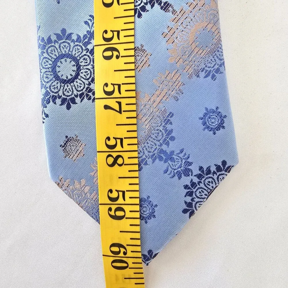 Karl Knox Stunning 100%‎ Microfiber Tie, Blue & Gold with Darker Blue Motif